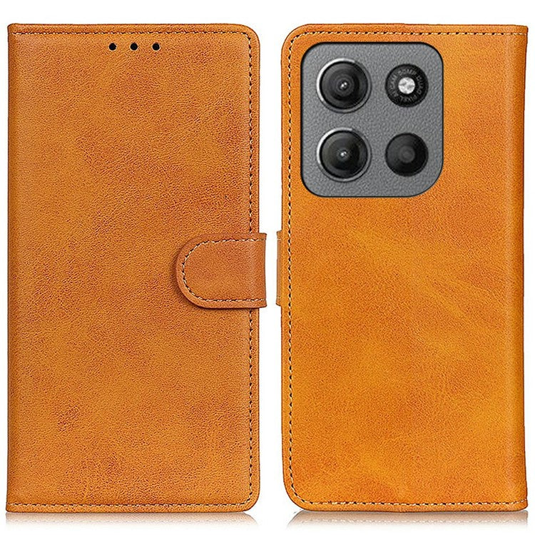 For Motorola Moto G15 4G Stand Wallet Case Cowhide Texture Leather Phone Cover - Brown