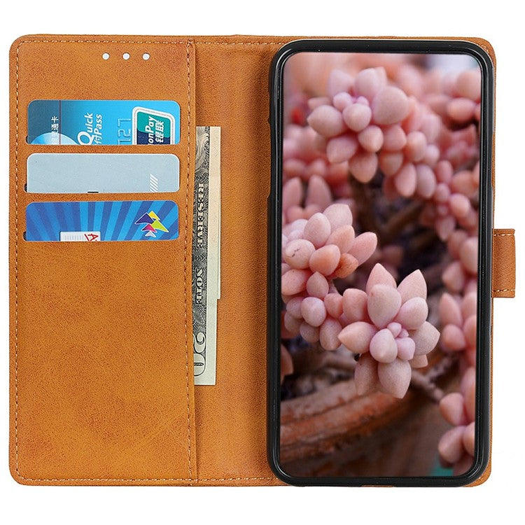 For Motorola Moto G15 4G Stand Wallet Case Cowhide Texture Leather Phone Cover - Brown
