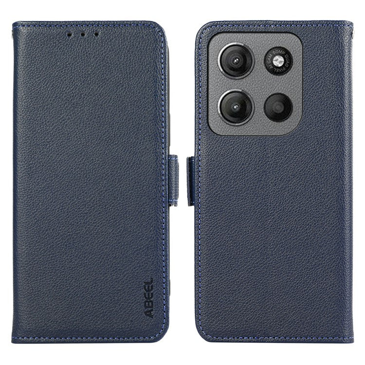ABEEL For Motorola Moto G15 4G Case Litchi Texture Leather RFID Blocking Phone Cover - Blue