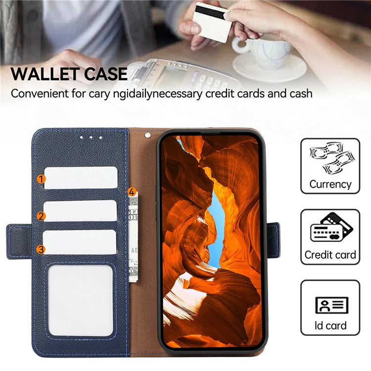 ABEEL For Motorola Moto G15 4G Case Litchi Texture Leather RFID Blocking Phone Cover - Blue