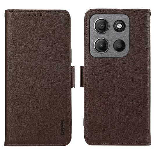 ABEEL For Motorola Moto G15 4G Case Litchi Texture Leather RFID Blocking Phone Cover - Brown
