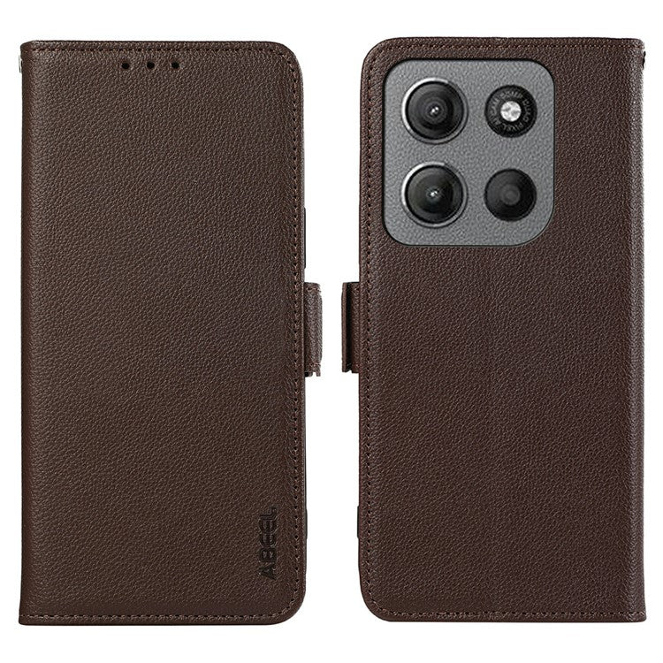 ABEEL For Motorola Moto G15 4G Case Litchi Texture Leather RFID Blocking Phone Cover - Brown