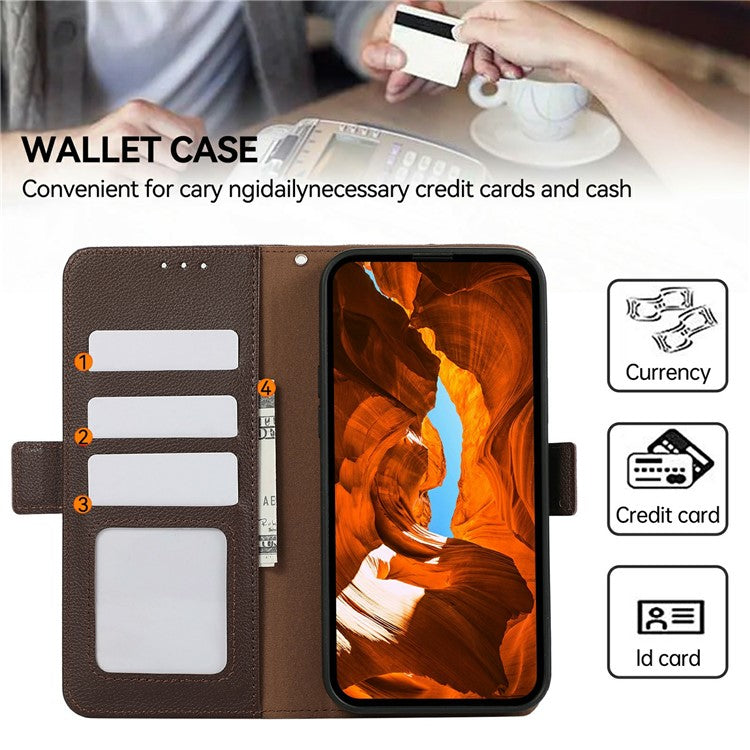 ABEEL For Motorola Moto G15 4G Case Litchi Texture Leather RFID Blocking Phone Cover - Brown