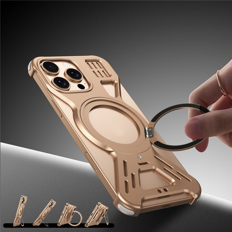 For iPhone 16 Pro Bumper Case Compatible with MagSafe Kickstand Metal Phone Cover - Desert Gold