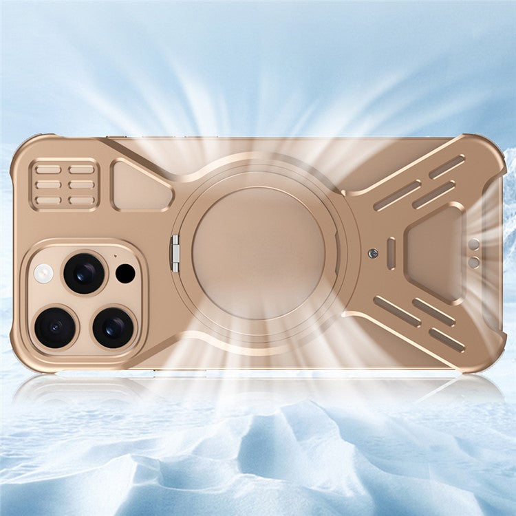 For iPhone 16 Pro Bumper Case Compatible with MagSafe Kickstand Metal Phone Cover - Desert Gold
