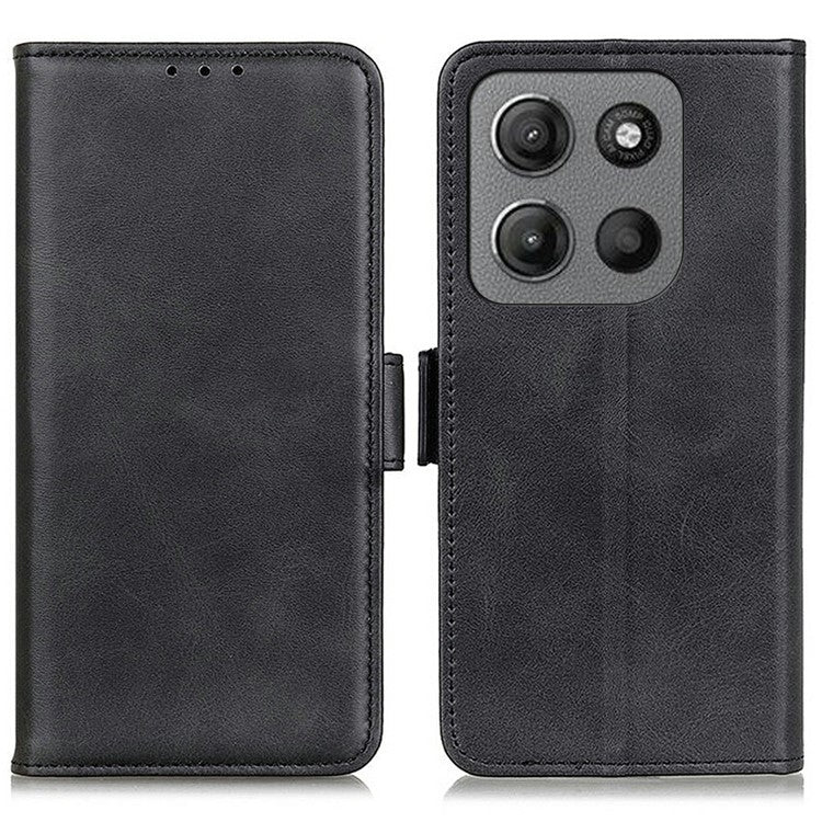 For Motorola Moto G15 4G / G05 4G Case Stand Cowhide Texture PU Leather Phone Cover - Black