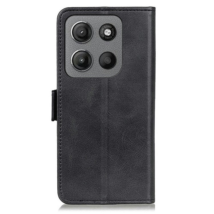 For Motorola Moto G15 4G / G05 4G Case Stand Cowhide Texture PU Leather Phone Cover - Black