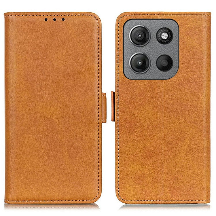 For Motorola Moto G15 4G / G05 4G Case Stand Cowhide Texture PU Leather Phone Cover - Yellow