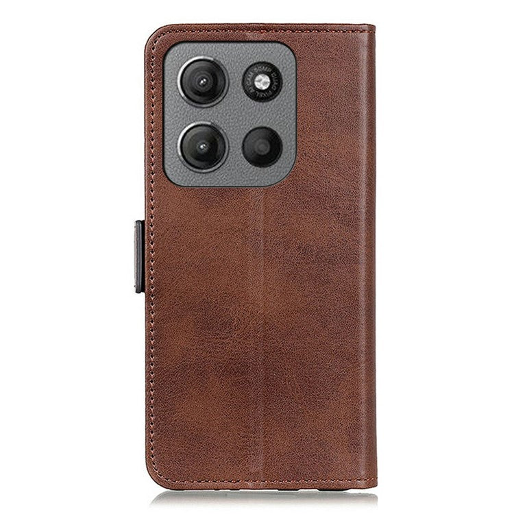 For Motorola Moto G15 4G / G05 4G Case Stand Cowhide Texture PU Leather Phone Cover - Brown