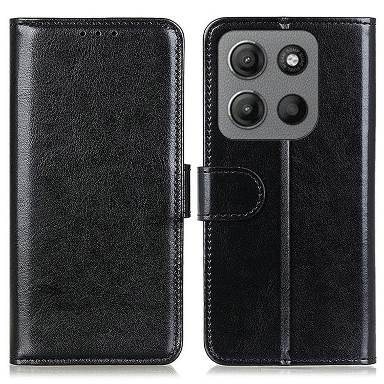 For Motorola Moto G15 4G / G05 4G Case Crazy Horse Texture PU Leather Phone Stand Cover - Black