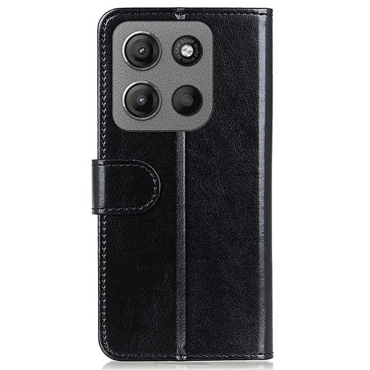 For Motorola Moto G15 4G / G05 4G Case Crazy Horse Texture PU Leather Phone Stand Cover - Black