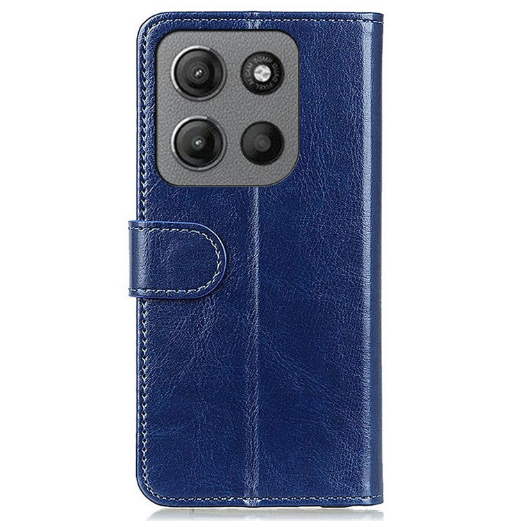 For Motorola Moto G15 4G / G05 4G Case Crazy Horse Texture PU Leather Phone Stand Cover - Blue