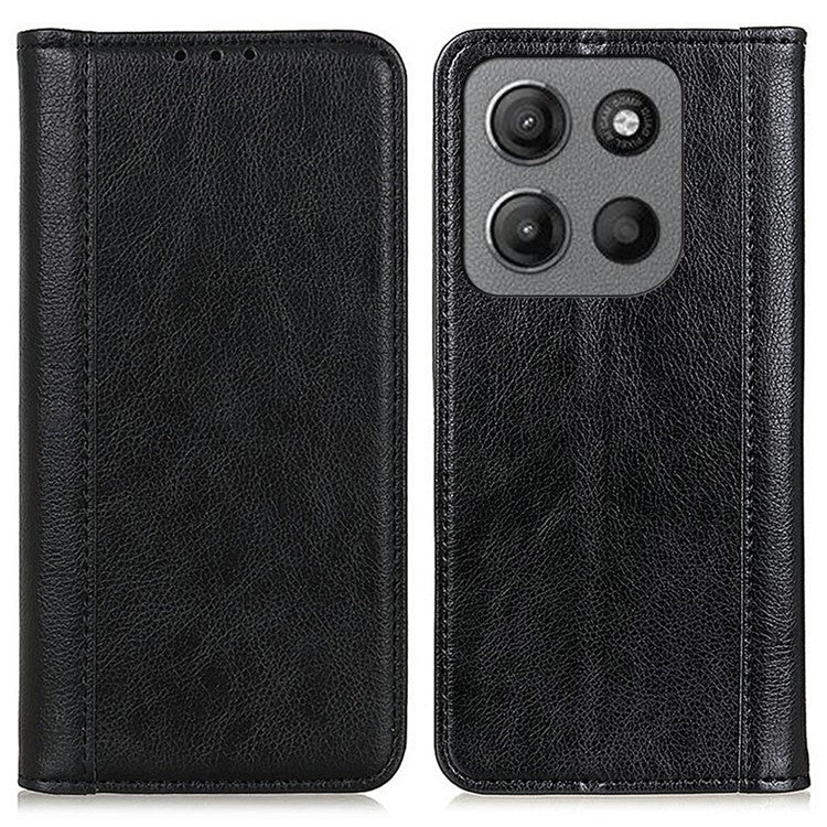 For Motorola Moto G15 4G / G05 4G Stand Case Split Leather Litchi Texture Wallet Phone Cover - Black