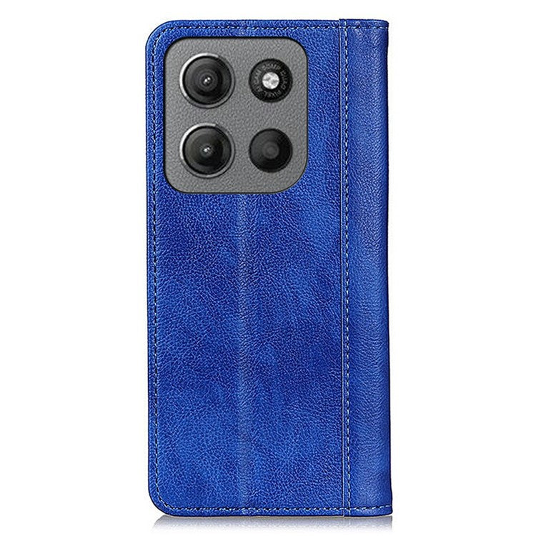 For Motorola Moto G15 4G / G05 4G Stand Case Split Leather Litchi Texture Wallet Phone Cover - Blue