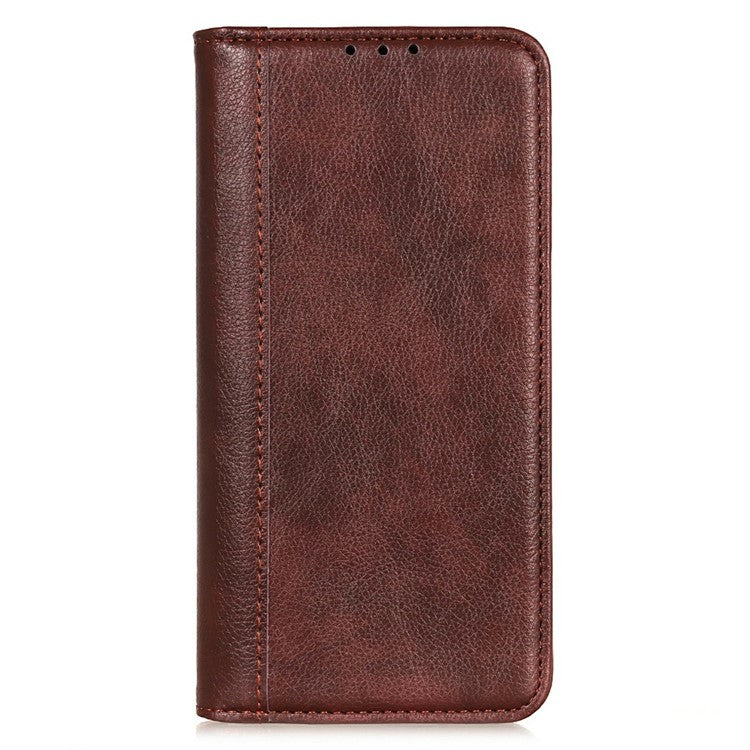 For Motorola Moto G15 4G / G05 4G Stand Case Split Leather Litchi Texture Wallet Phone Cover - Brown