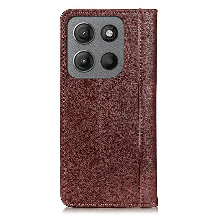 For Motorola Moto G15 4G / G05 4G Stand Case Split Leather Litchi Texture Wallet Phone Cover - Brown