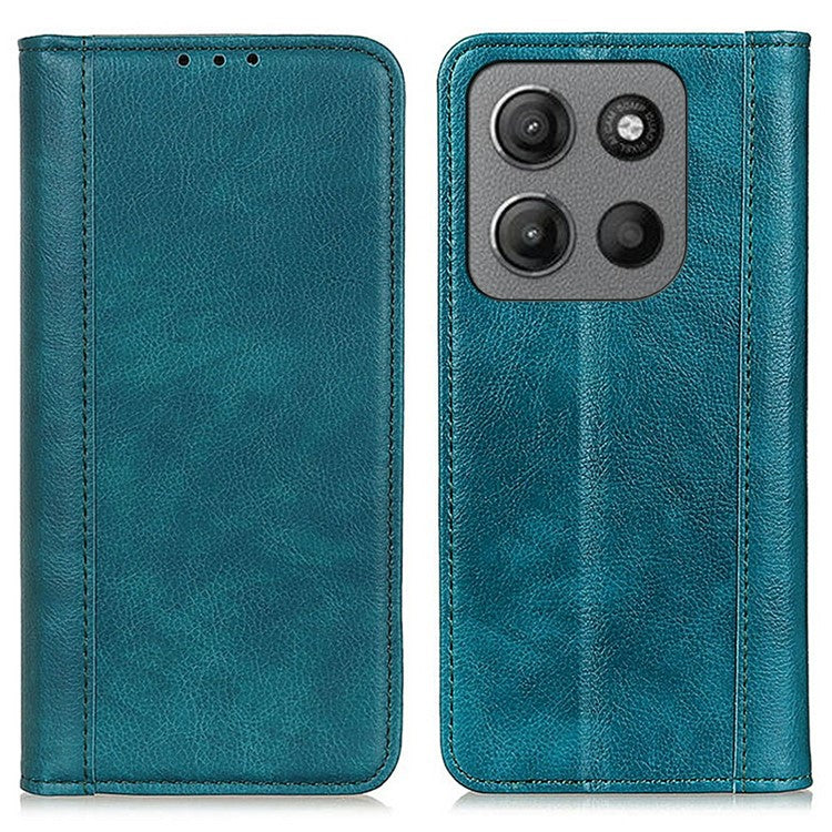 For Motorola Moto G15 4G / G05 4G Stand Case Split Leather Litchi Texture Wallet Phone Cover - Green