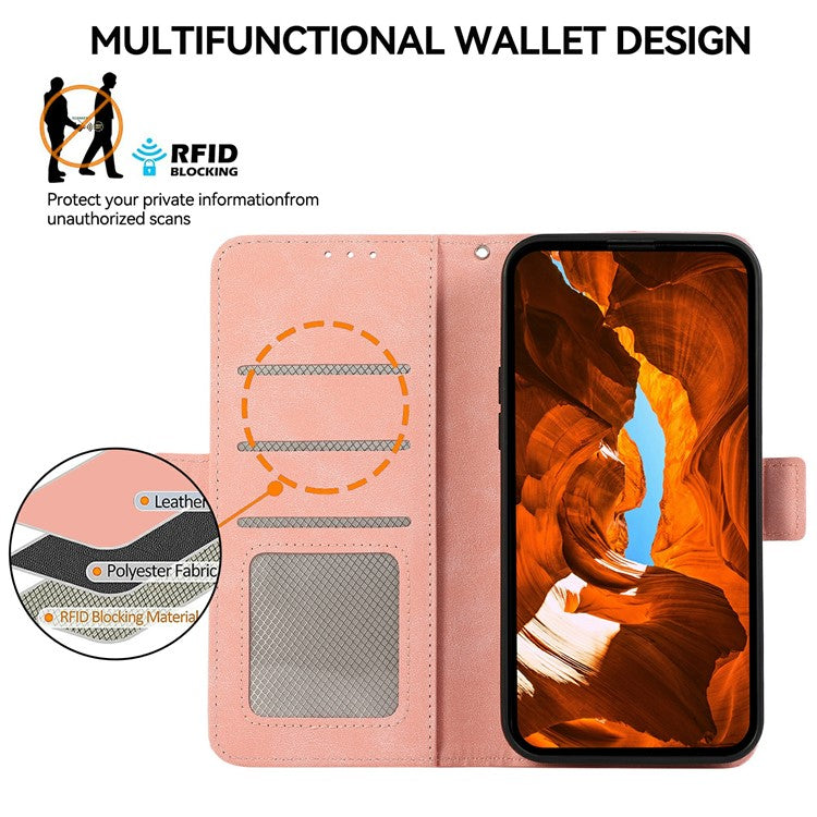 ABEEL For Motorola Moto G15 4G  /  G05 4G Case PU Leather Folio Stand View RFID Blocking Phone Cover - Pink