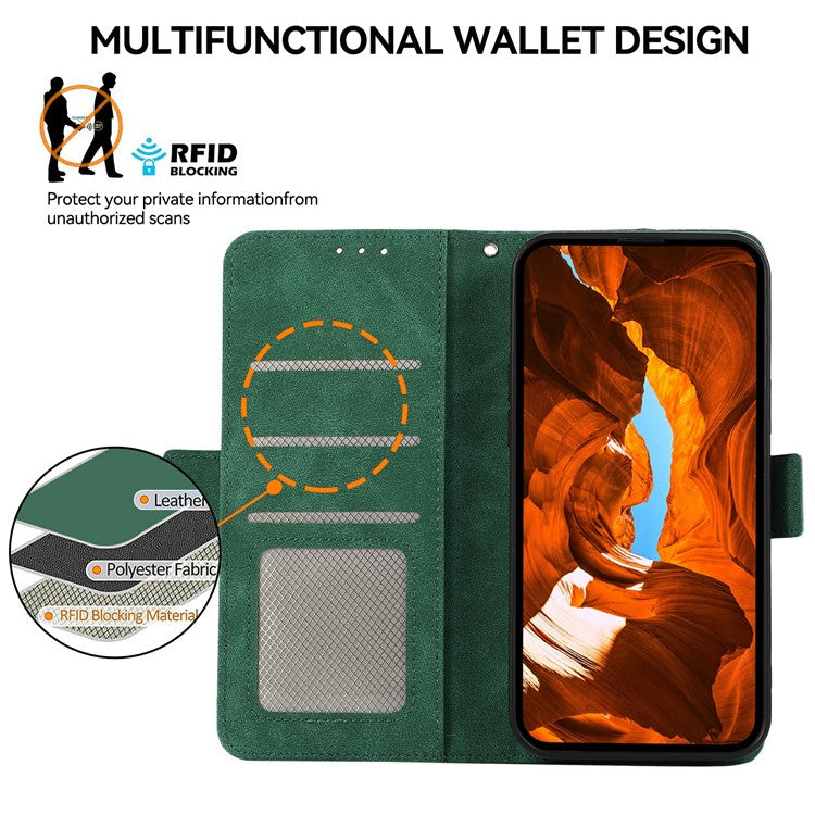 ABEEL For Motorola Moto G15 4G  /  G05 4G Case PU Leather Folio Stand View RFID Blocking Phone Cover - Green