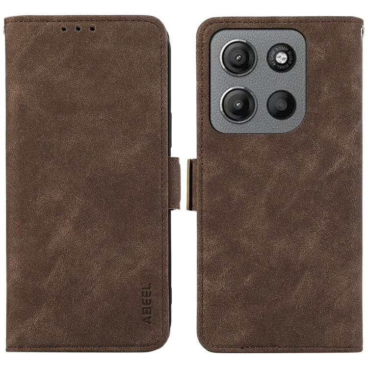 ABEEL For Motorola Moto G15 4G  /  G05 4G Case PU Leather Folio Stand View RFID Blocking Phone Cover - Brown