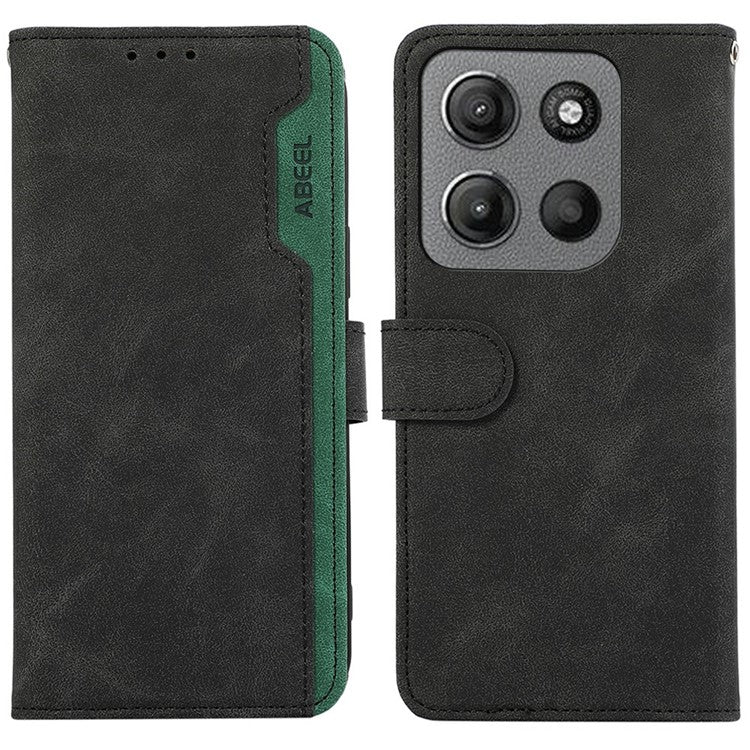 ABEEL For Motorola Moto G15 4G  /  G05 4G Case Color Splicing Leather Flip Phone Cover RFID Blocking - Black