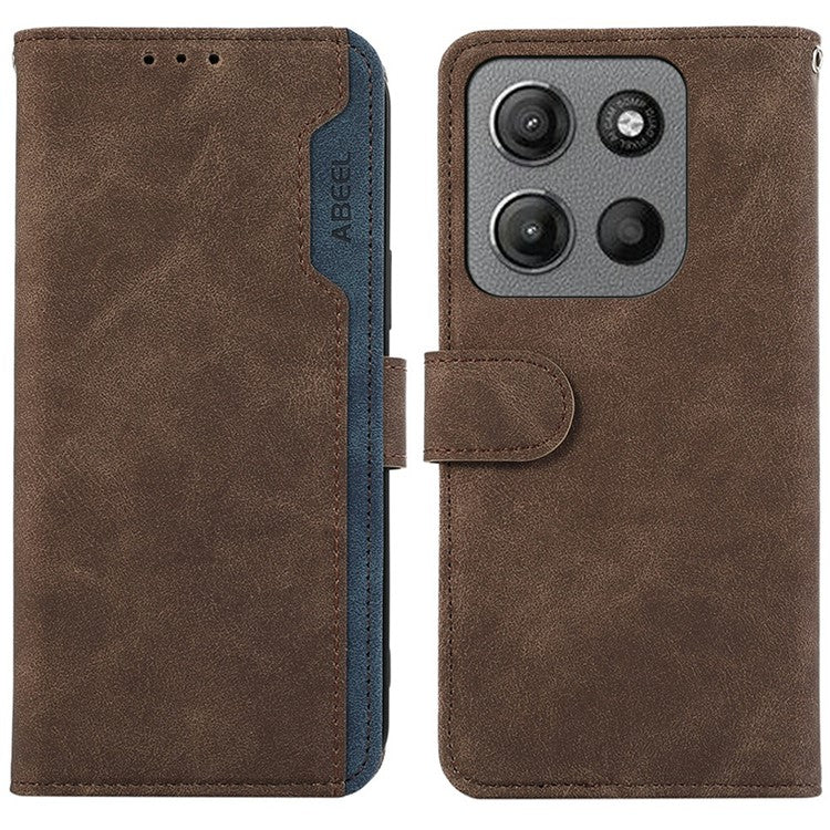 ABEEL For Motorola Moto G15 4G  /  G05 4G Case Color Splicing Leather Flip Phone Cover RFID Blocking - Brown