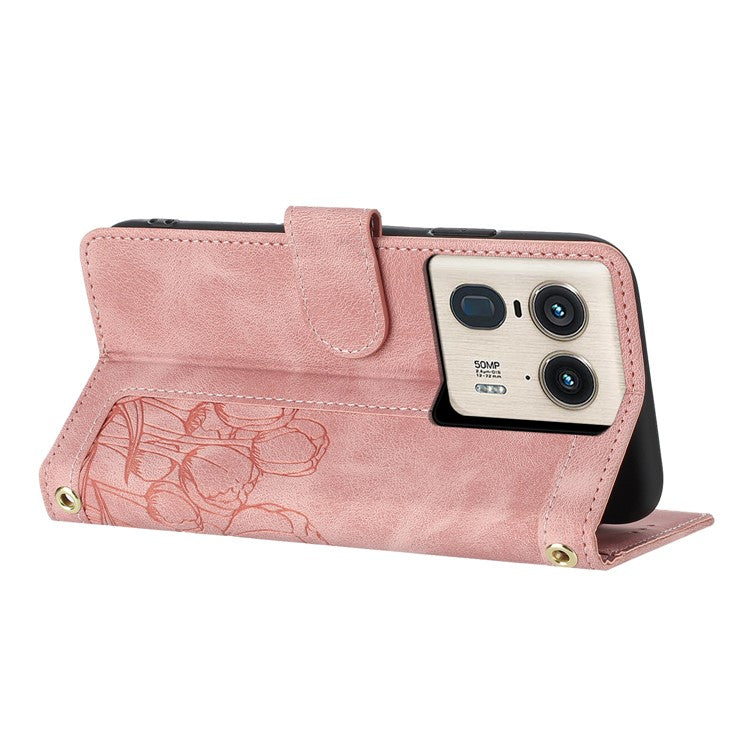 For Motorola Moto X50 Ultra 5G / Edge 50 Ultra 5G Tulip Leather Case Phone Cover with 5 Card Slots Wallet - Pink