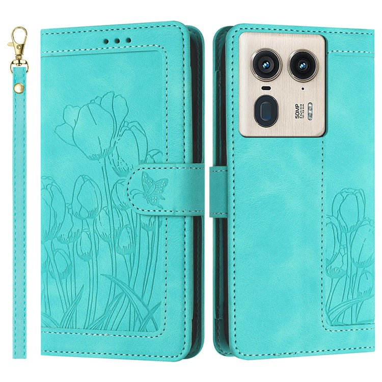 For Motorola Moto X50 Ultra 5G / Edge 50 Ultra 5G Tulip Leather Case Phone Cover with 5 Card Slots Wallet - Green