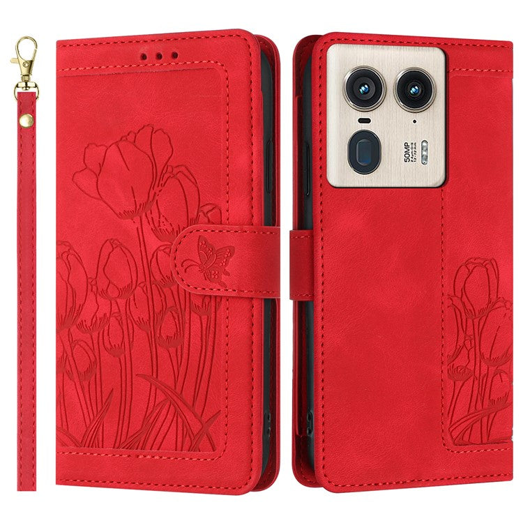 For Motorola Moto X50 Ultra 5G / Edge 50 Ultra 5G Tulip Leather Case Phone Cover with 5 Card Slots Wallet - Red