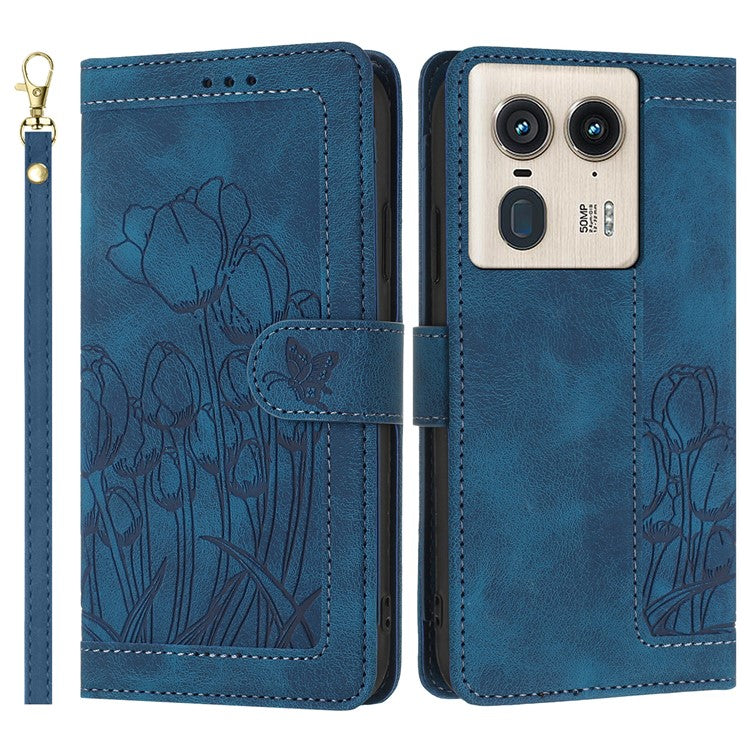 For Motorola Moto X50 Ultra 5G / Edge 50 Ultra 5G Tulip Leather Case Phone Cover with 5 Card Slots Wallet - Blue