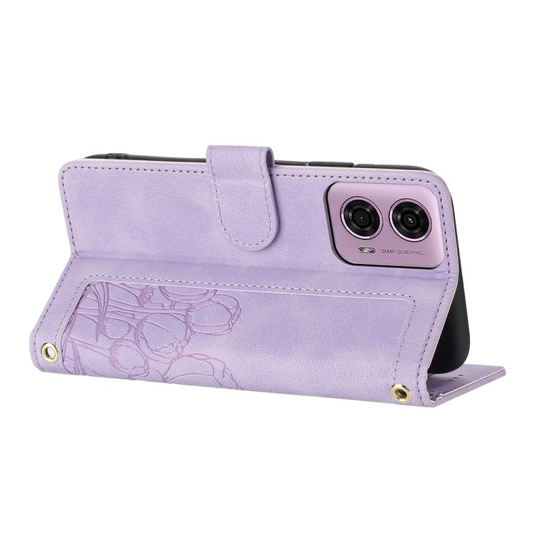 For Motorola Moto G Power (2025) Tulip Leather Case Phone Cover with 5 Card Slots Wallet - Purple