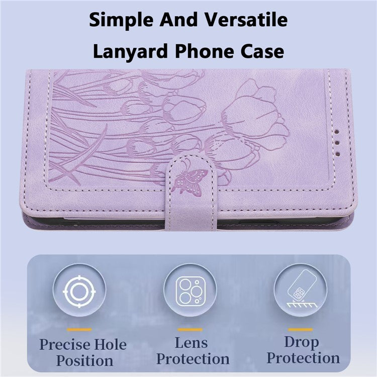 For Motorola Moto G Power (2025) Tulip Leather Case Phone Cover with 5 Card Slots Wallet - Purple