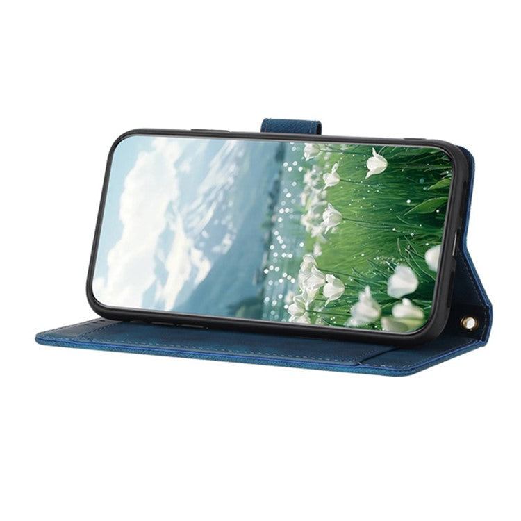 For Motorola Moto G Power (2025) Tulip Leather Case Phone Cover with 5 Card Slots Wallet - Blue