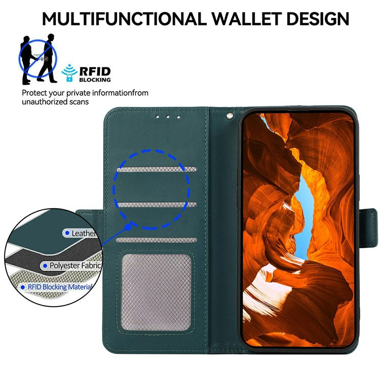 ABEEL For Motorola Moto G15 4G Case Leather Phone Cover with RFID Blocking Wallet - Green