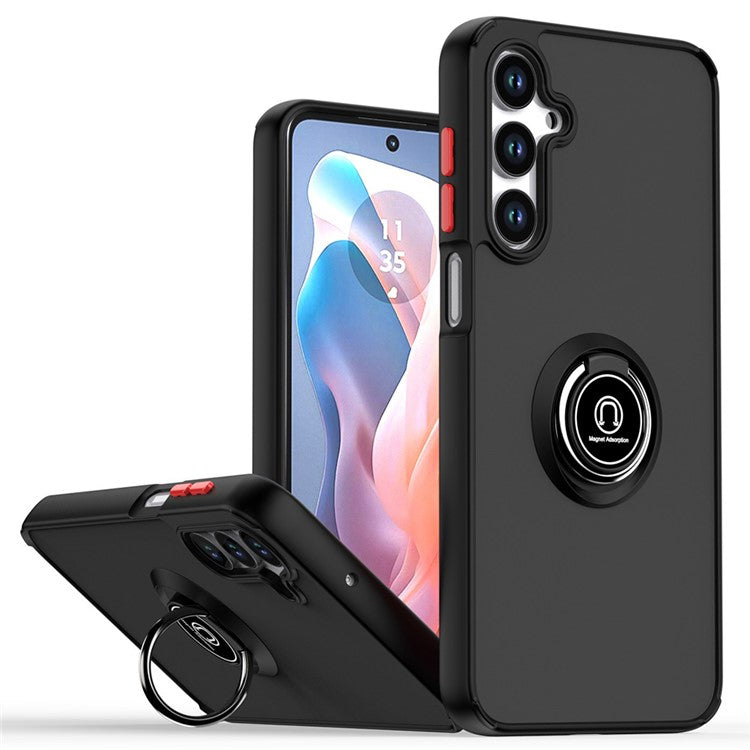 For Samsung Galaxy A16 5G / 4G Case PC + TPU Ring Kickstand Anti Drop Phone Back Cover - Black / Red