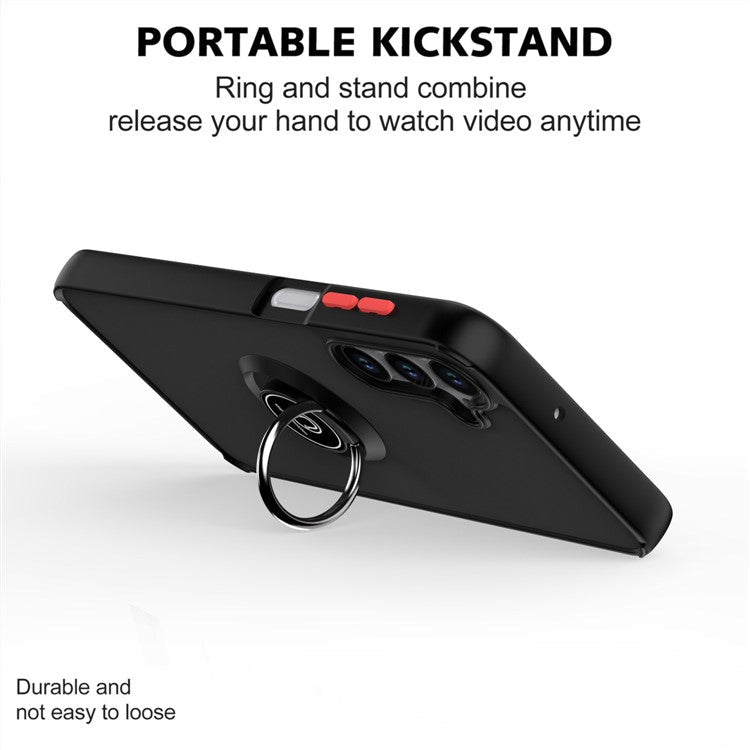 For Samsung Galaxy A16 5G / 4G Case PC + TPU Ring Kickstand Anti Drop Phone Back Cover - Black / Red