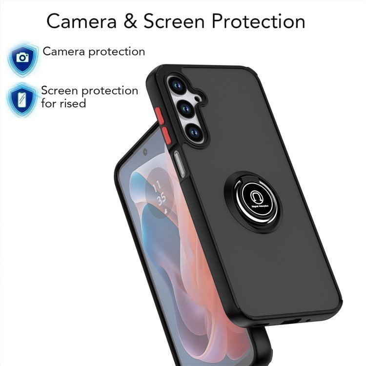 For Samsung Galaxy A16 5G / 4G Case PC + TPU Ring Kickstand Anti Drop Phone Back Cover - Black / Red