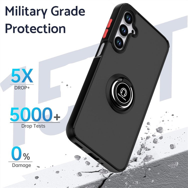 For Samsung Galaxy A16 5G / 4G Case PC + TPU Ring Kickstand Anti Drop Phone Back Cover - Black / Red