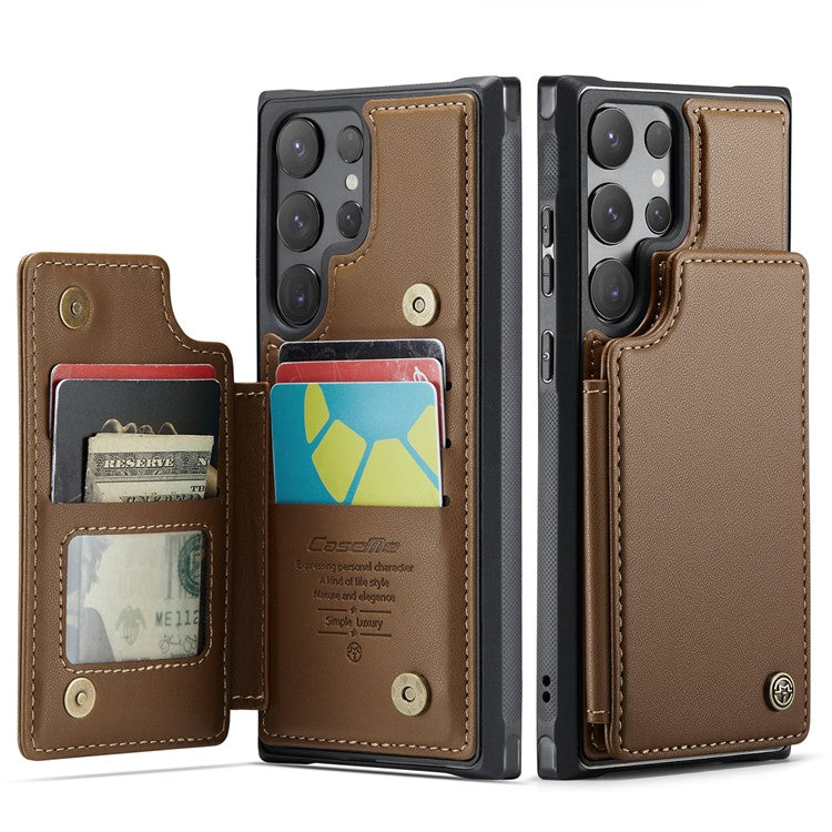 For Samsung Galaxy S25 Ultra Case CASEME C22 Series Leather+TPU Cover RFID Blocking 5 Card Slots - Brown