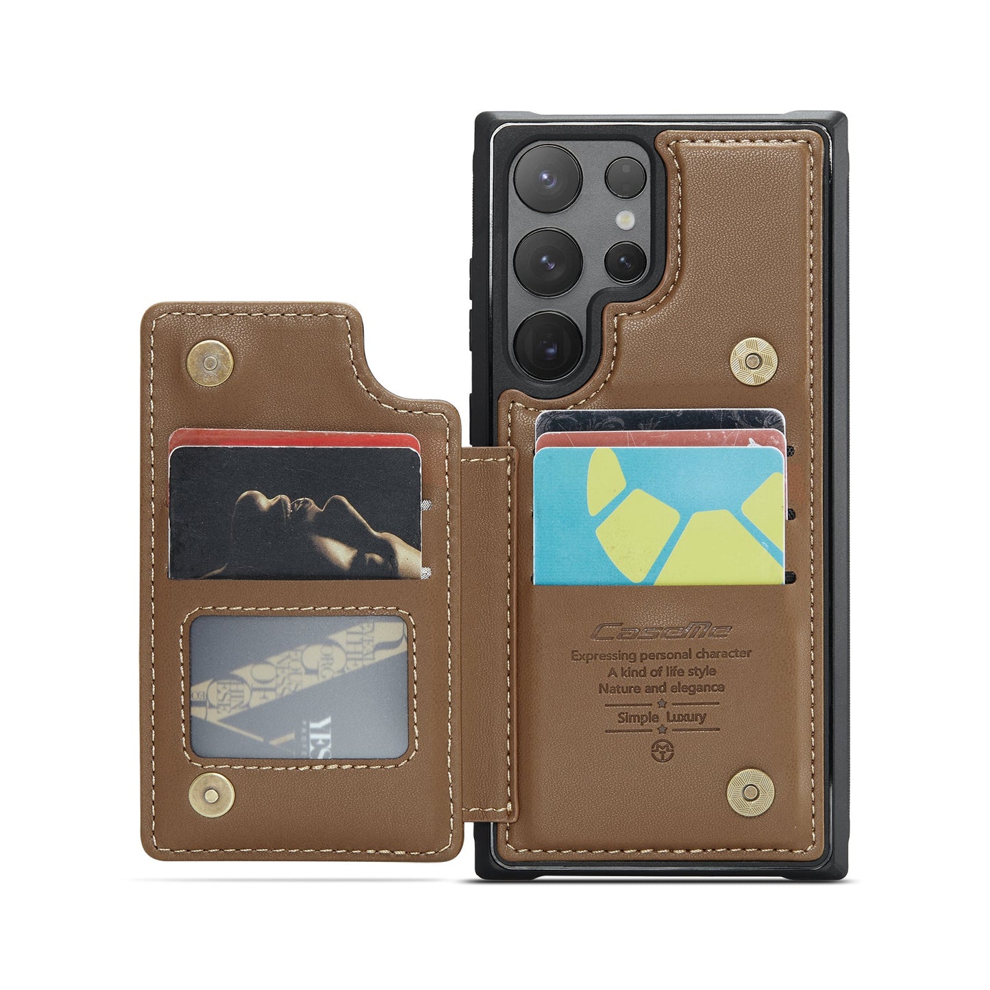 For Samsung Galaxy S25 Ultra Case CASEME C22 Series Leather+TPU Cover RFID Blocking 5 Card Slots - Brown