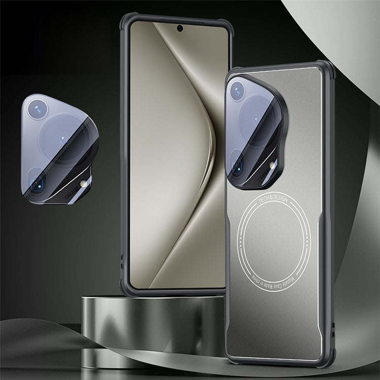 For Huawei Pura 70 Ultra Case TPU Frame Metal Back Panel Phone Cover Built In Glass Lens Film - Titanium Grey