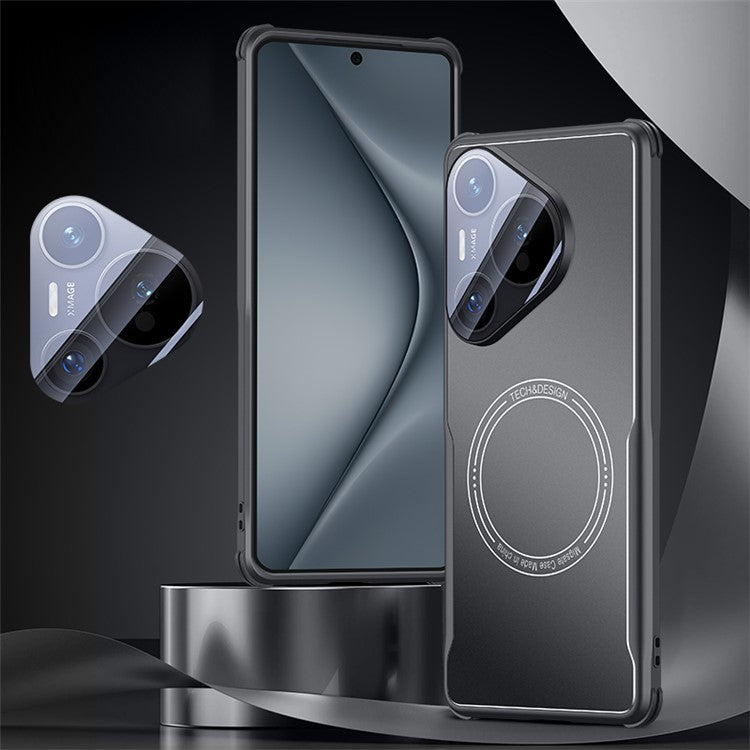 For Huawei Pura 70 Case TPU Frame Metal Back Panel Phone Cover Built In Glass Lens Film - Black