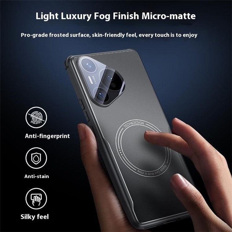 For Huawei Pura 70 Case TPU Frame Metal Back Panel Phone Cover Built In Glass Lens Film - Black