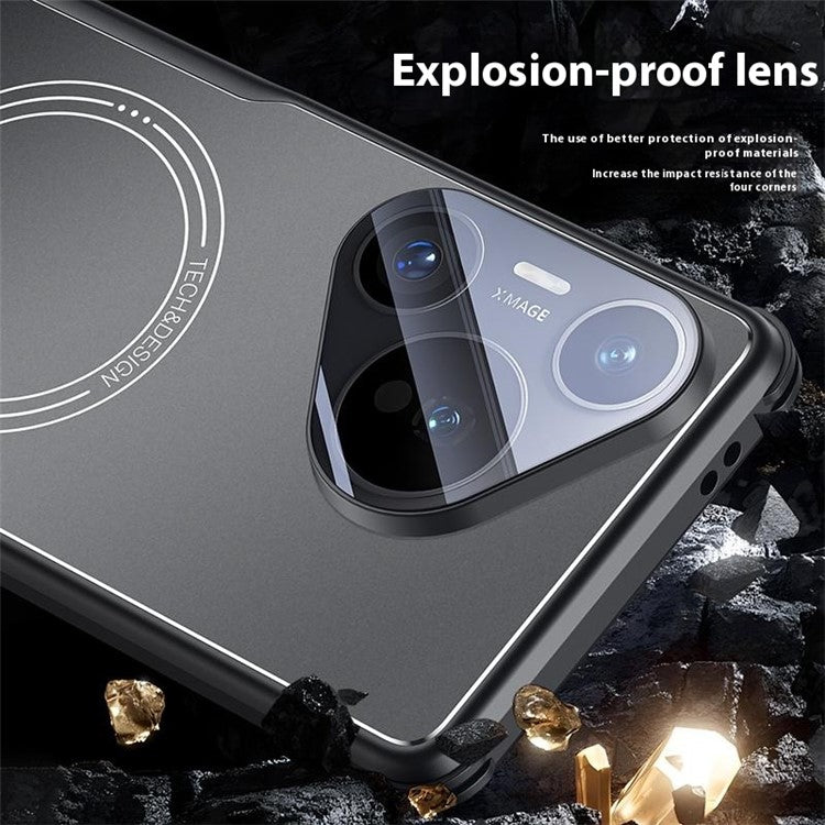 For Huawei Pura 70 Case TPU Frame Metal Back Panel Phone Cover Built In Glass Lens Film - Black