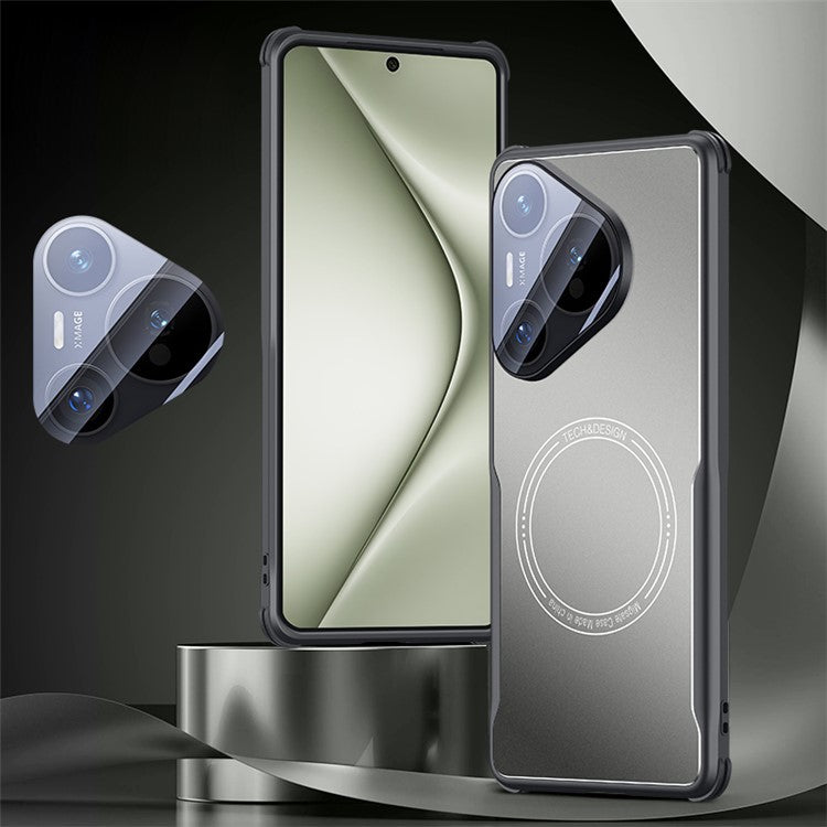 For Huawei Pura 70 Case TPU Frame Metal Back Panel Phone Cover Built In Glass Lens Film - Titanium Grey