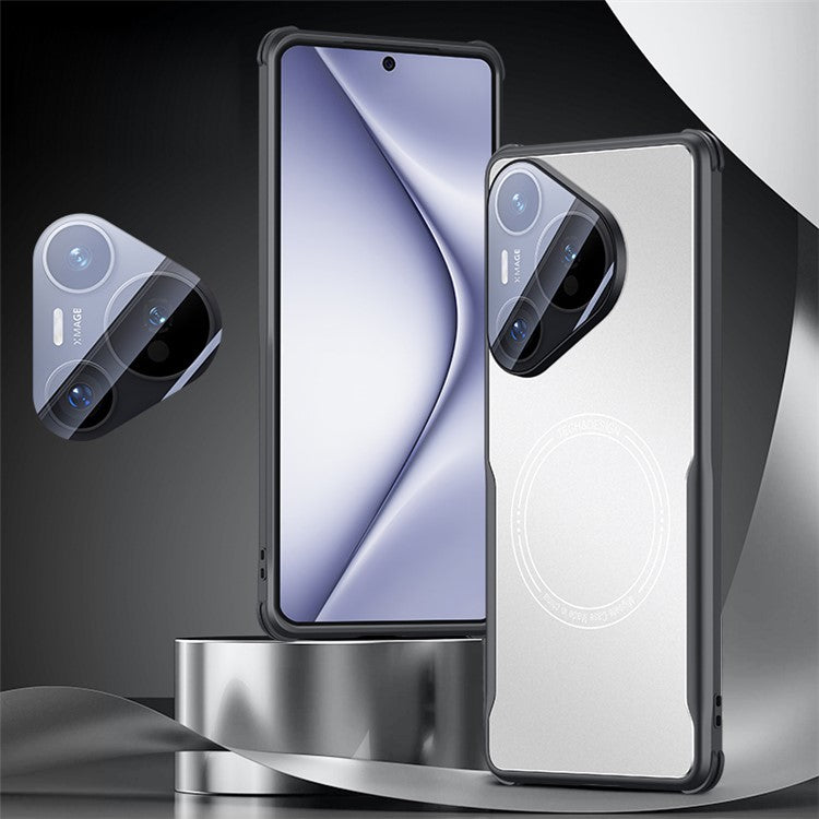 For Huawei Pura 70 Case TPU Frame Metal Back Panel Phone Cover Built In Glass Lens Film - White