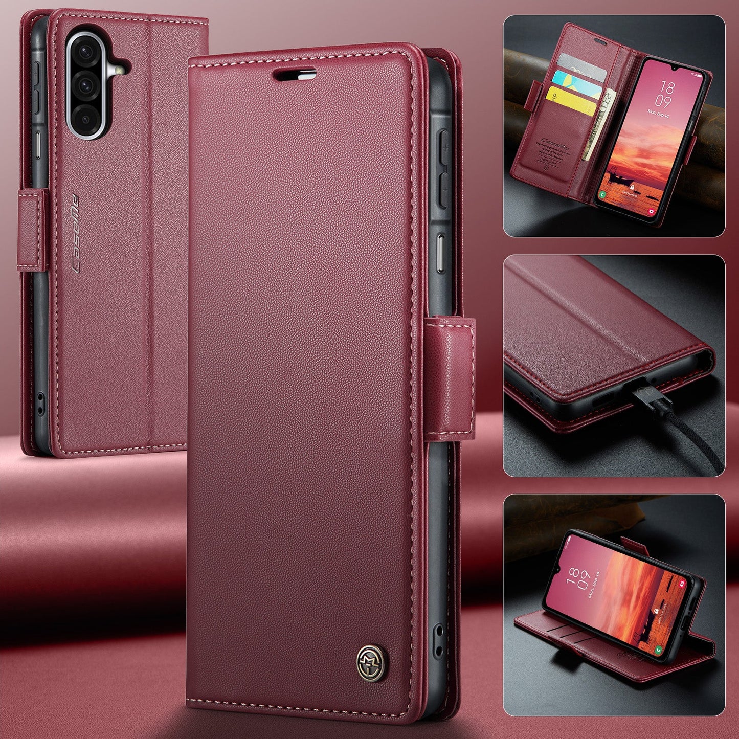 For Samsung Galaxy A26 5G Case CASEME 023 Series RFID Blocking Glossy Stand Phone Cover - Red