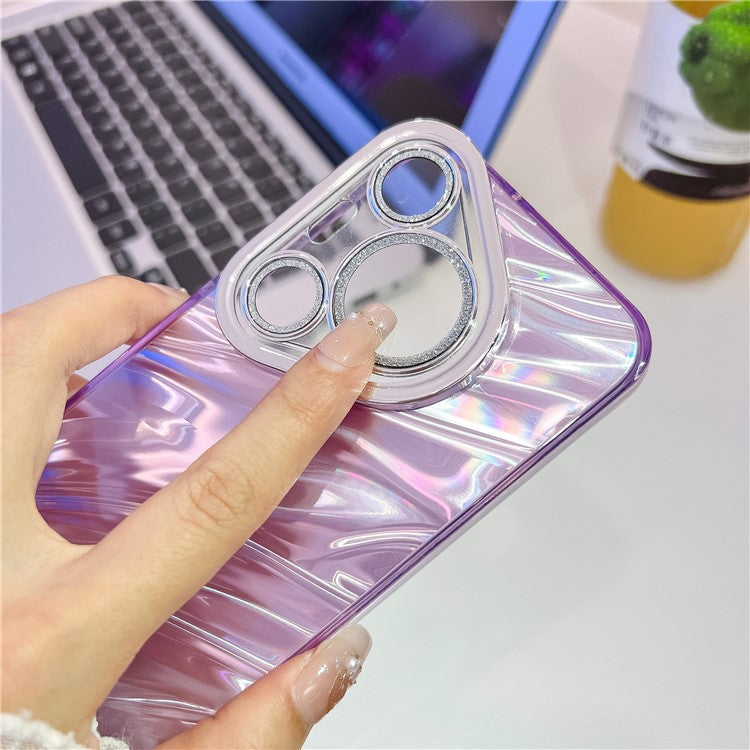 For Huawei Pura 70 Case IMD Design Shockproof Hybrid Phone Cover with Glass Lens Film - Ripple Pattern  /  Pink
