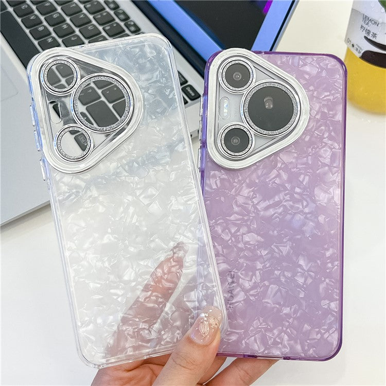 For Huawei Pura 70 Pro Case IMD Design Shockproof Hybrid Phone Cover with Glass Lens Film - Shell Pattern / White