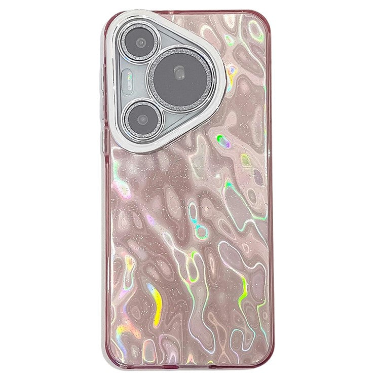 For Huawei Pura 70 Pro Case IMD Design Shockproof Hybrid Phone Cover with Glass Lens Film - Wrinkle Pattern / Pink